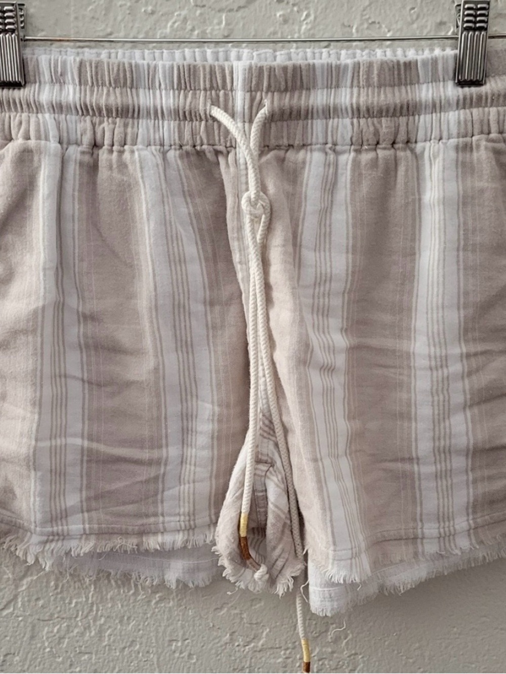 Faherty Dune Gauze Beige and White Striped Drawstring Skort